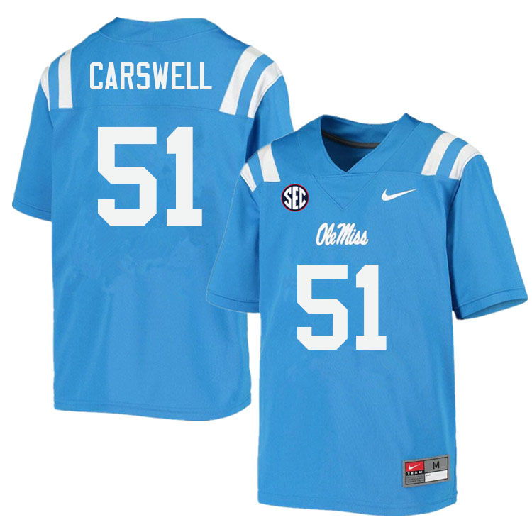 Men #51 Flip Carswell Ole Miss Rebels College Football Jerseys Sale-Power Blue